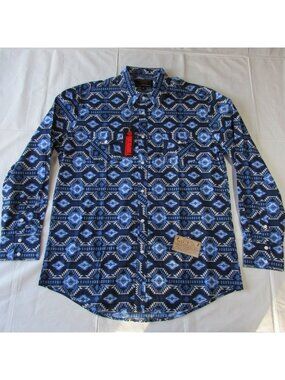 Rock & Roll Denim Men's XL Long Sleeve Aztec Print Snap Shirt Blue